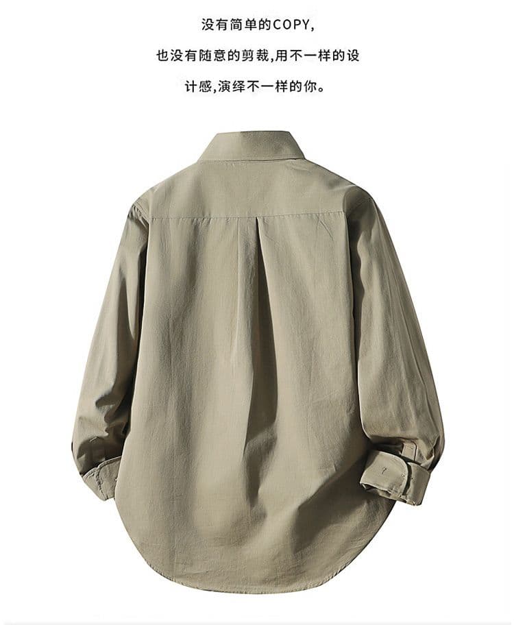높은 품질 새로운 순면 단색 긴팔 셔츠 남성 가을 루즈핏 섹션 캐주얼 맨위 재킷 고급 센스 상세 이미지 2