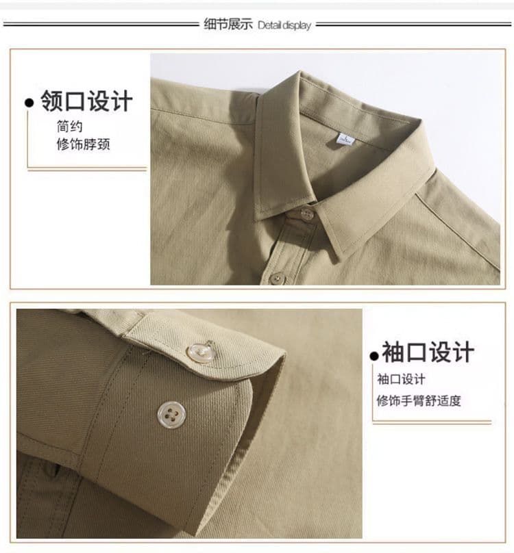 높은 품질 새로운 순면 단색 긴팔 셔츠 남성 가을 루즈핏 섹션 캐주얼 맨위 재킷 고급 센스 상세 이미지 4