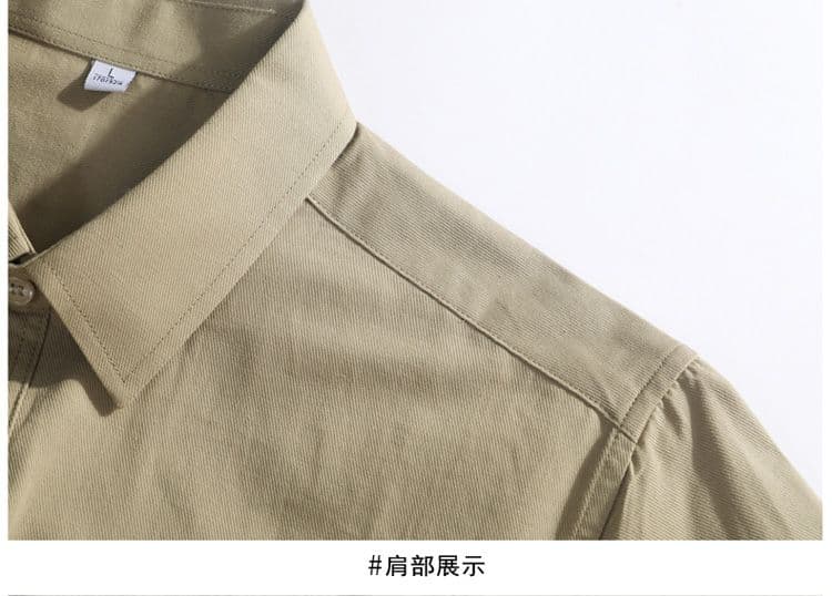 높은 품질 새로운 순면 단색 긴팔 셔츠 남성 가을 루즈핏 섹션 캐주얼 맨위 재킷 고급 센스 상세 이미지 20
