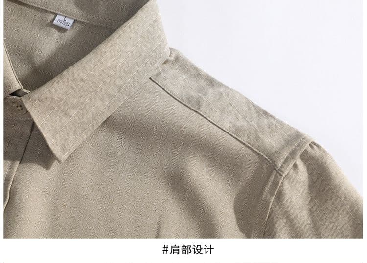 새로운 단색 긴팔 셔츠 남성 가을 루즈핏 폴로 칼라 캐주얼 맨위 재킷 디자인 센스 고급 센스 어둠 곡물 상세 이미지 18