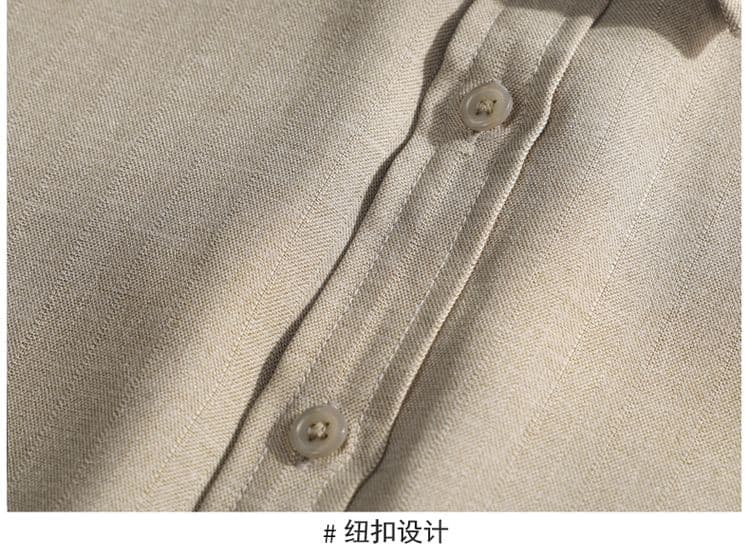 새로운 단색 긴팔 셔츠 남성 가을 루즈핏 폴로 칼라 캐주얼 맨위 재킷 디자인 센스 고급 센스 어둠 곡물 상세 이미지 21