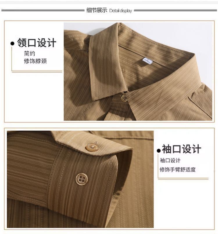 새로운 단색 긴팔 셔츠 남성 가을 루즈핏 폴로 칼라 캐주얼 맨위 재킷 디자인 센스 고급 센스 스트라이프 상세 이미지 4