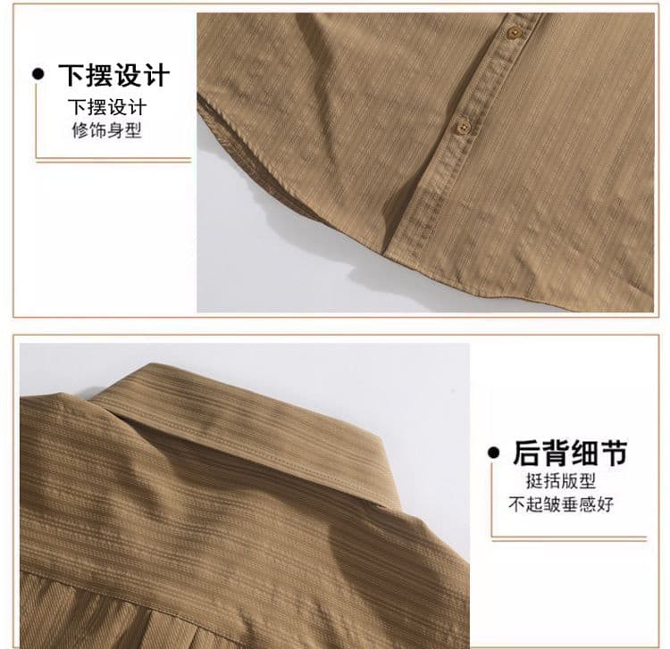 새로운 단색 긴팔 셔츠 남성 가을 루즈핏 폴로 칼라 캐주얼 맨위 재킷 디자인 센스 고급 센스 스트라이프 상세 이미지 5