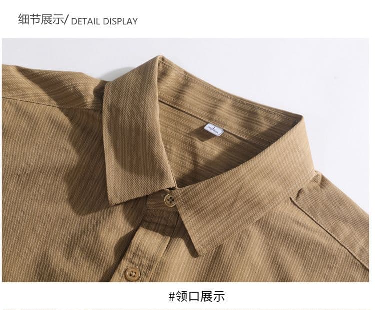 새로운 단색 긴팔 셔츠 남성 가을 루즈핏 폴로 칼라 캐주얼 맨위 재킷 디자인 센스 고급 센스 스트라이프 상세 이미지 17