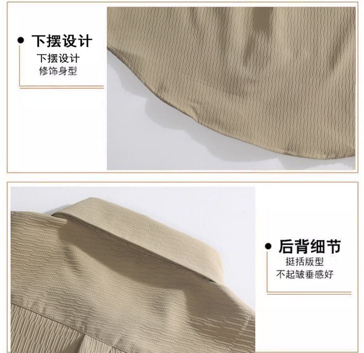 새로운 단색 긴팔 셔츠 남성 가을 루즈핏 폴로 칼라 캐주얼 맨위 재킷 디자인 센스 고급 센스 스트라이프 상세 이미지 5