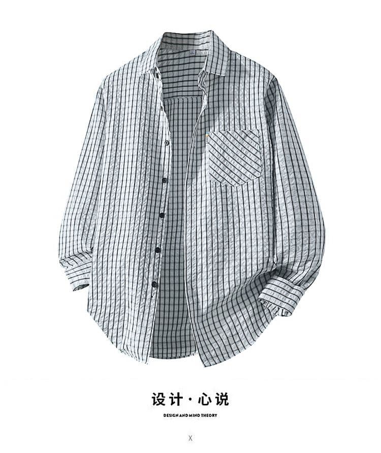 새로운 스트라이프 셔츠 남성 긴팔 셔츠 트렌드 한국 스타일 몸매 가꾸기 비즈니스 캐주얼 가을 패션 도시 상세 이미지 1