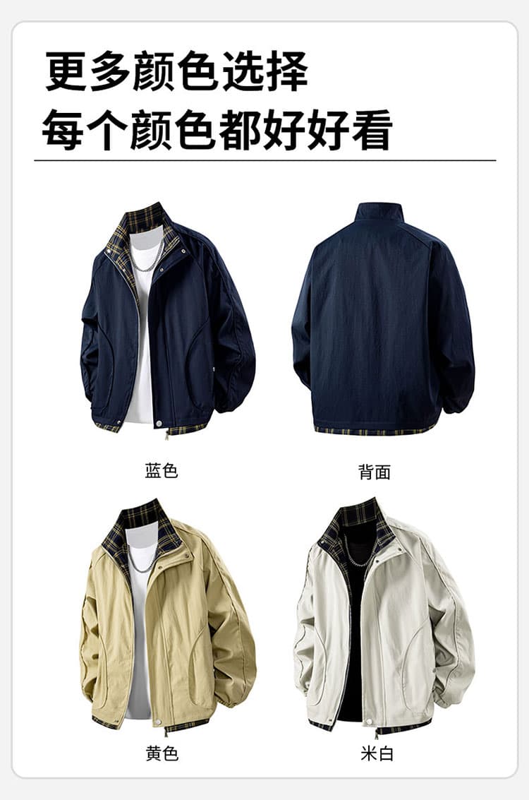 새로운 체크무늬 패치워크 배색 스탠드 칼라 코치 학원 스타일 폴로 칼라 컬러 짜임 체크무늬 홀치기 염색 재킷 재킷 상세 이미지 8