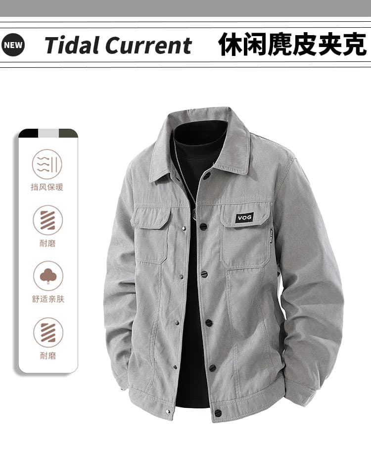 새로운 봄 가을 조수 브랜드 트렌드 루즈핏 아메리칸 레트로 루즈핏 캐주얼 폴로 칼라 재킷 워크웨어 재킷 이미지 4