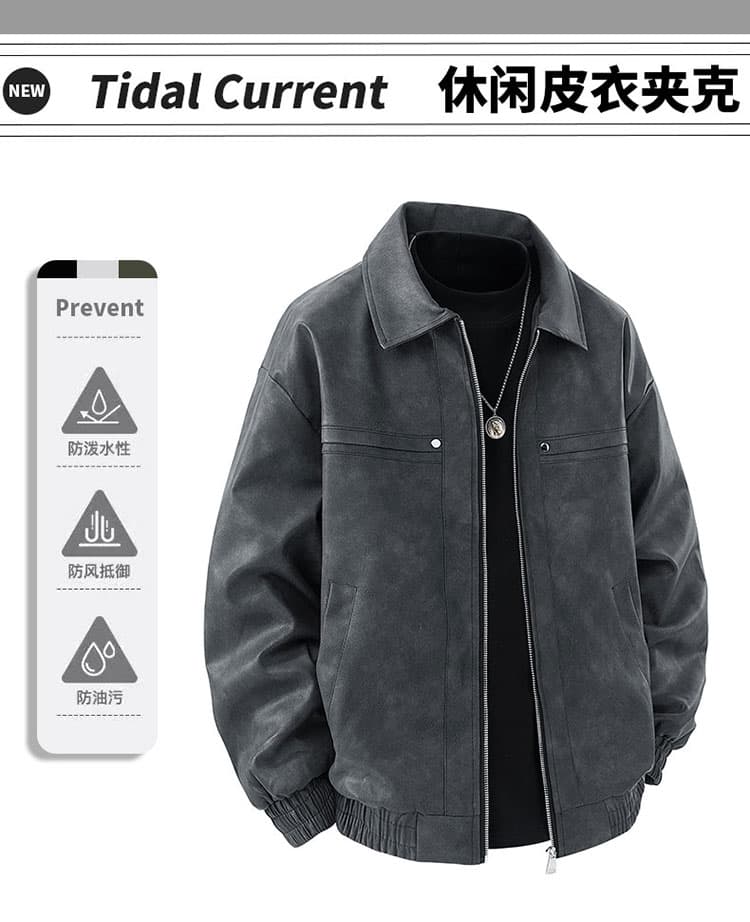 높은 품질 주요 추진력 폭발 가을 새로운 스웨이드 원단 단색 편안함 캐주얼 다용도 커플 섹션 가죽 재킷 야구 유니폼 상세 이미지 1