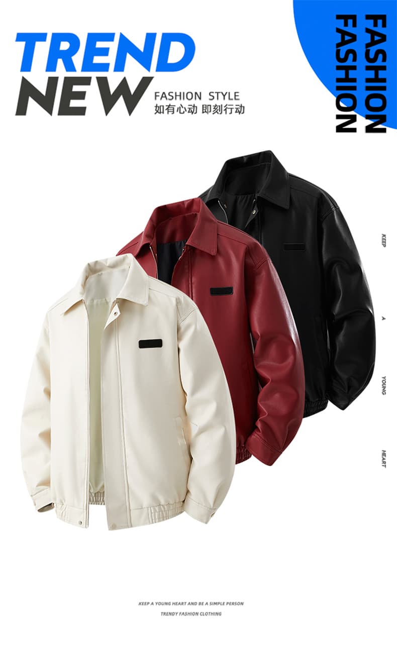 국경 간 가을 겨울 청년 오토바이 서비스 폴로 칼라 미니멀리즘 단색 가죽 자켓 방풍 내구성이 강한 다용도 악당 잘 생긴 가죽 재킷 재킷 상세 이미지 1