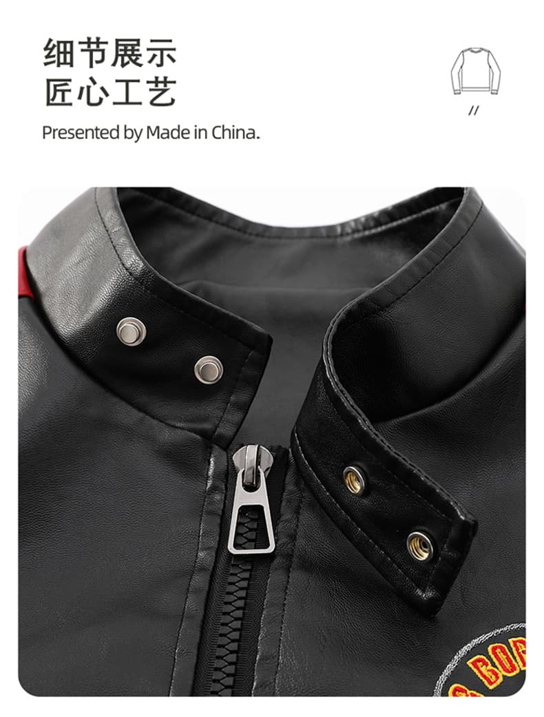 국경 간 새로운 자수 오토바이 폴로 칼라 자수 가죽 재킷 단색 가을 겨울 방풍 다용도 악당 잘 생긴 스타일 가죽 재킷 재킷 상세 이미지 13
