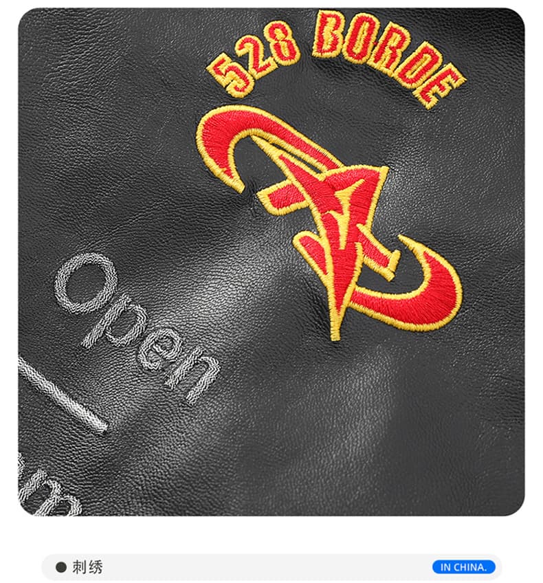국경 간 새로운 자수 오토바이 폴로 칼라 자수 가죽 재킷 단색 가을 겨울 방풍 다용도 악당 잘 생긴 스타일 가죽 재킷 재킷 상세 이미지 15