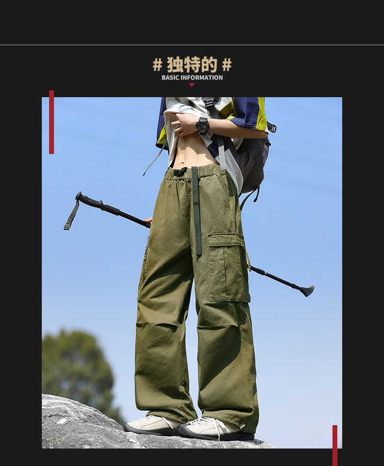사계절 일본식 순면 워크웨어 팬츠 남자 사계절 아메리칸 높음 거리 루즈핏 봄 가을 조거 웨이 바지 운동 캐주얼 바지 상세 이미지 3