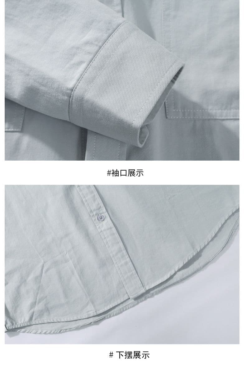 순면 일본식 워시 물 레트로 남성 루즈핏 셔츠 트렌드 품질 긴팔 셔츠 단색 미니멀리즘 다용도 캐주얼 상세 이미지 16