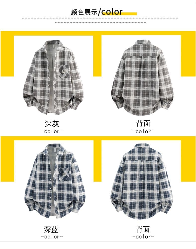높은 품질 순면 일본식 워시 물 레트로 남자 루즈핏 섹션 셔츠 봄 여름 트렌드 프린트 주머니 긴팔 셔츠 상세 이미지 8