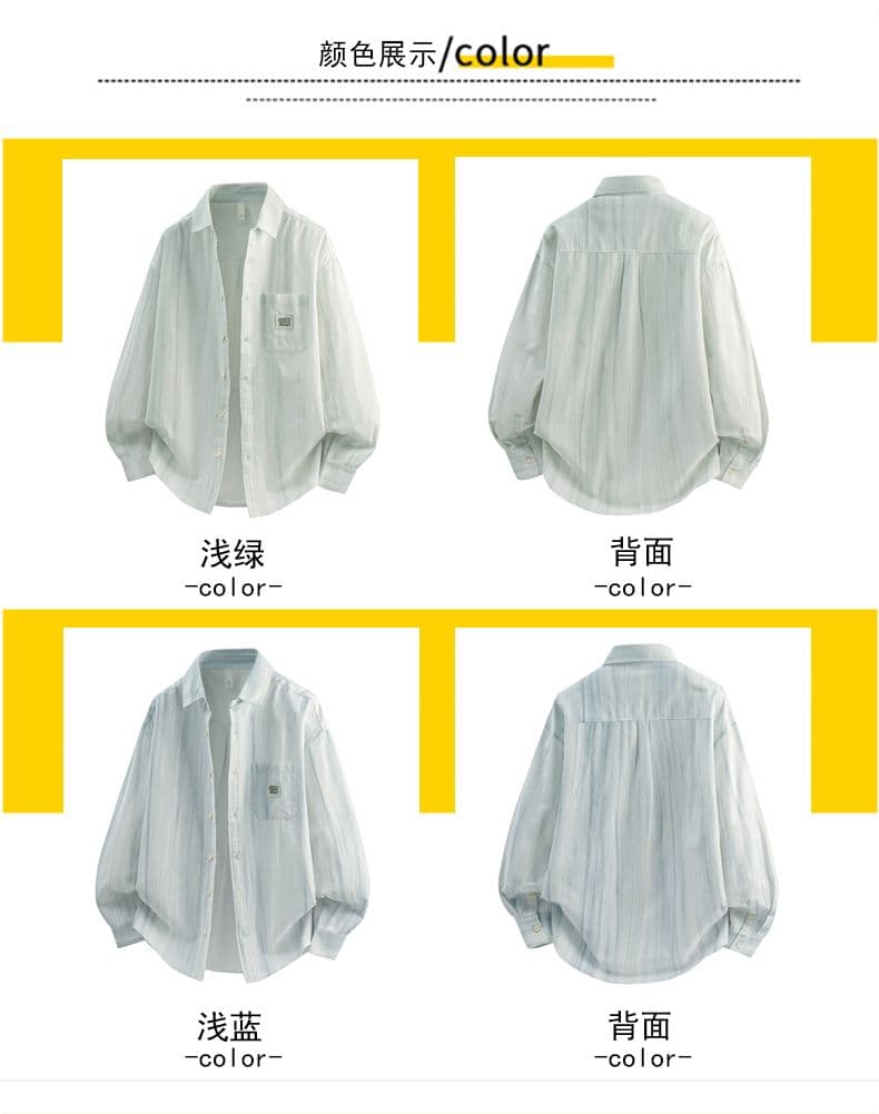 높은 품질 순면 일본식 워시 물 레트로 남자 루즈핏 섹션 셔츠 봄 여름 트렌드 프린트 주머니 긴팔 셔츠 상세 이미지 8