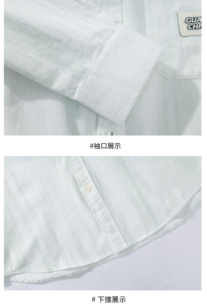 높은 품질 순면 일본식 워시 물 레트로 남자 루즈핏 섹션 셔츠 봄 여름 트렌드 프린트 주머니 긴팔 셔츠 상세 이미지 14