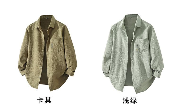 디자인 센스 남성 긴팔 셔츠 Seersucker 질감 센스 패션 트렌드 한국 스타일 슬림 피트 셔츠 주머니 자수 상세 이미지 6
