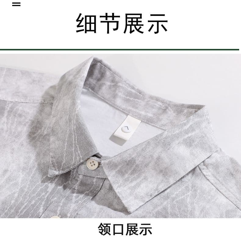 순면 일본식 워시 물 레트로 남성 루즈핏 섹션 셔츠 봄 여름 트렌드 프린트 품질 주머니 긴팔 셔츠 상세 이미지 14
