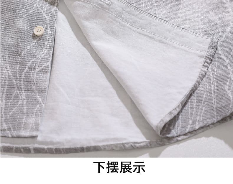 순면 일본식 워시 물 레트로 남성 루즈핏 섹션 셔츠 봄 여름 트렌드 프린트 품질 주머니 긴팔 셔츠 상세 이미지 19