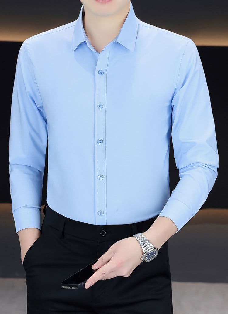저렴한 가격 도보 금액 비즈니스 캐주얼 남성 셔츠 긴팔 한국 스타일 몸매 가꾸기 출근 작업복 단색 비즈니스웨어 화이트 상세 이미지 17
