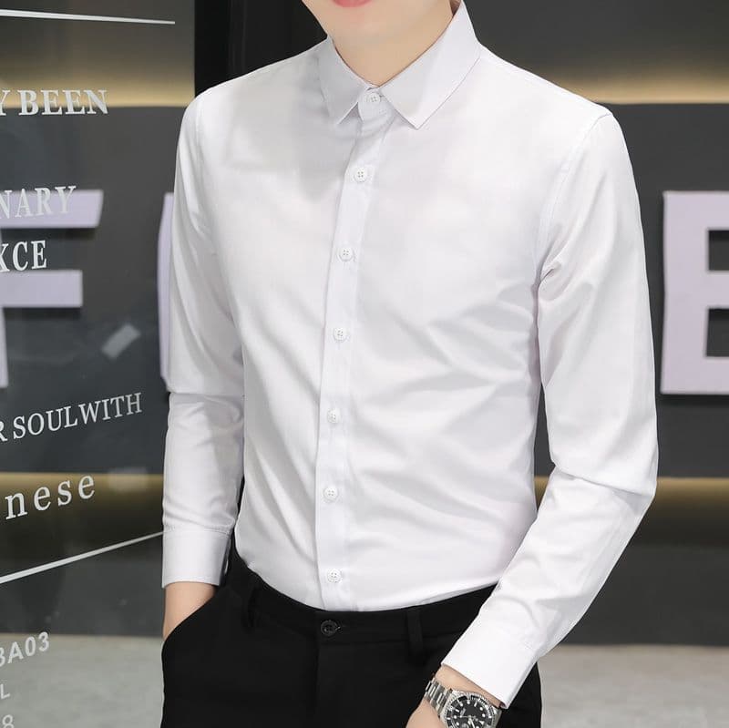 가을 얇은 청년 한국 스타일 몸매 가꾸기 긴팔 셔츠 남자 비즈니스 캐주얼 경력 흰 셔츠 블랙 출근 비즈니스웨어