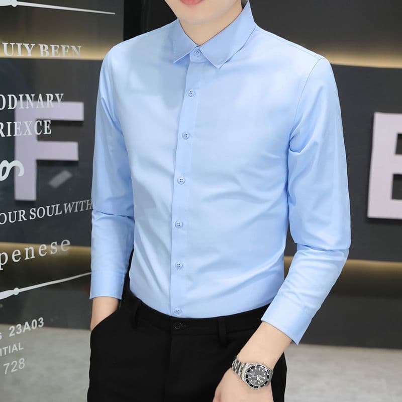 가을 얇은 청년 한국 스타일 몸매 가꾸기 긴팔 셔츠 남자 비즈니스 캐주얼 경력 흰 셔츠 블랙 출근 비즈니스웨어 이미지 2