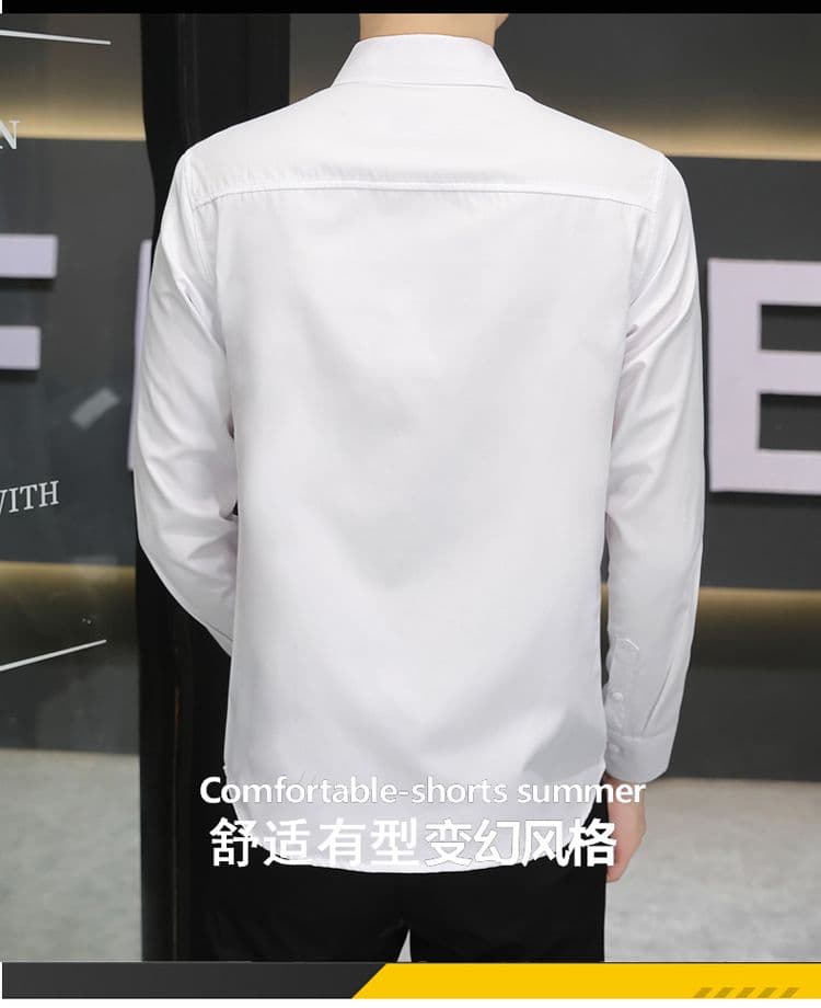 가을 얇은 청년 한국 스타일 몸매 가꾸기 긴팔 셔츠 남자 비즈니스 캐주얼 경력 흰 셔츠 블랙 출근 비즈니스웨어 상세 이미지 2
