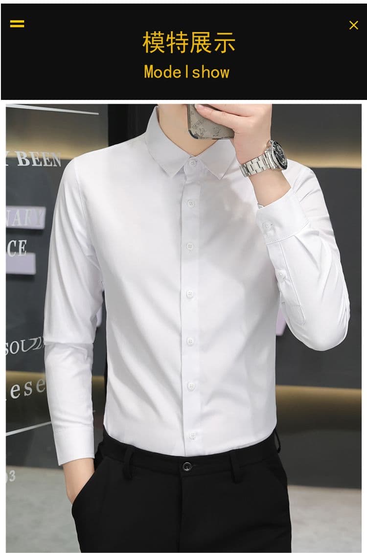 가을 얇은 청년 한국 스타일 몸매 가꾸기 긴팔 셔츠 남자 비즈니스 캐주얼 경력 흰 셔츠 블랙 출근 비즈니스웨어 상세 이미지 9