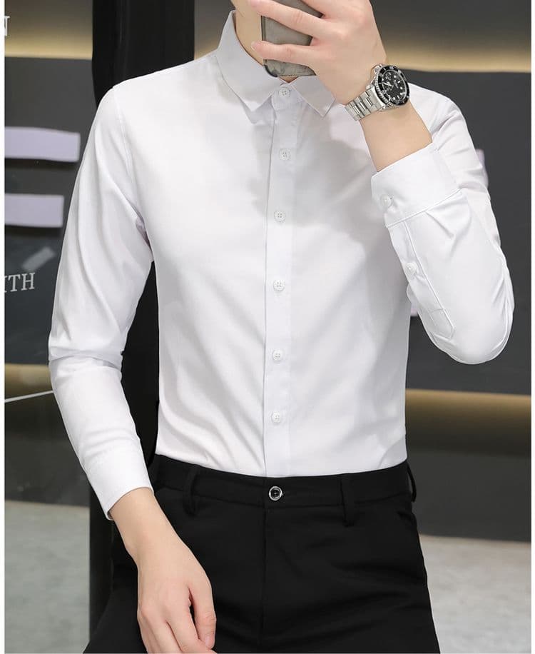 가을 얇은 청년 한국 스타일 몸매 가꾸기 긴팔 셔츠 남자 비즈니스 캐주얼 경력 흰 셔츠 블랙 출근 비즈니스웨어 상세 이미지 11