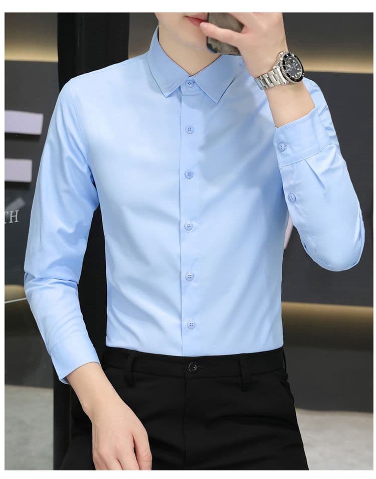 가을 얇은 청년 한국 스타일 몸매 가꾸기 긴팔 셔츠 남자 비즈니스 캐주얼 경력 흰 셔츠 블랙 출근 비즈니스웨어 상세 이미지 15