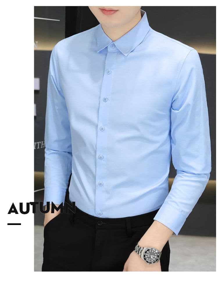 가을 얇은 청년 한국 스타일 몸매 가꾸기 긴팔 셔츠 남자 비즈니스 캐주얼 경력 흰 셔츠 블랙 출근 비즈니스웨어 상세 이미지 16