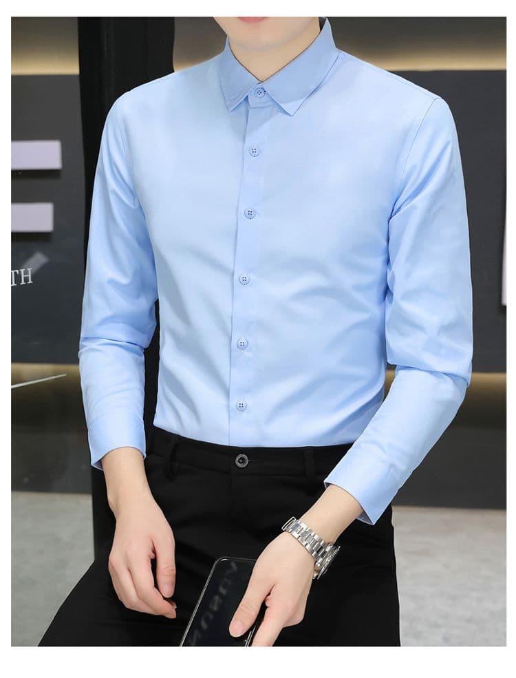 가을 얇은 청년 한국 스타일 몸매 가꾸기 긴팔 셔츠 남자 비즈니스 캐주얼 경력 흰 셔츠 블랙 출근 비즈니스웨어 상세 이미지 17