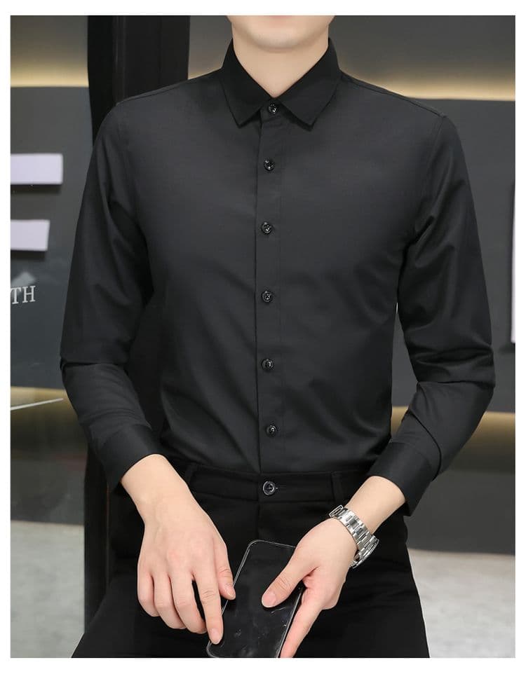 가을 얇은 청년 한국 스타일 몸매 가꾸기 긴팔 셔츠 남자 비즈니스 캐주얼 경력 흰 셔츠 블랙 출근 비즈니스웨어 상세 이미지 21