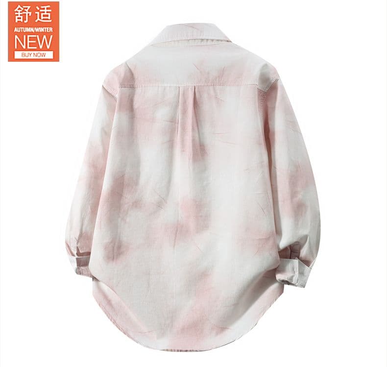 높은 품질 순면 일본식 워시 물 레트로 남성 루즈핏 셔츠 봄 가을 트렌드 프린트 주머니 긴팔 셔츠 상세 이미지 5