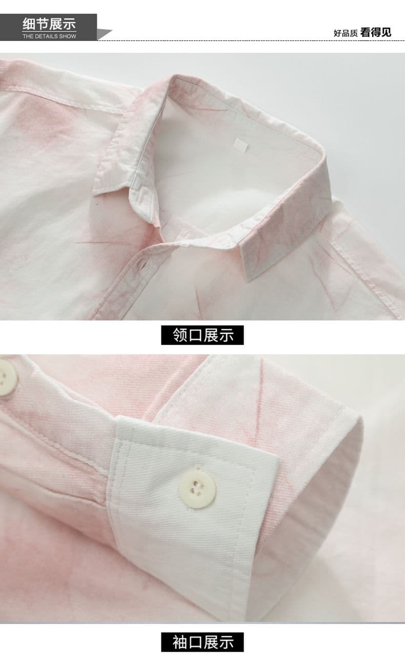 높은 품질 순면 일본식 워시 물 레트로 남성 루즈핏 셔츠 봄 가을 트렌드 프린트 주머니 긴팔 셔츠 상세 이미지 16