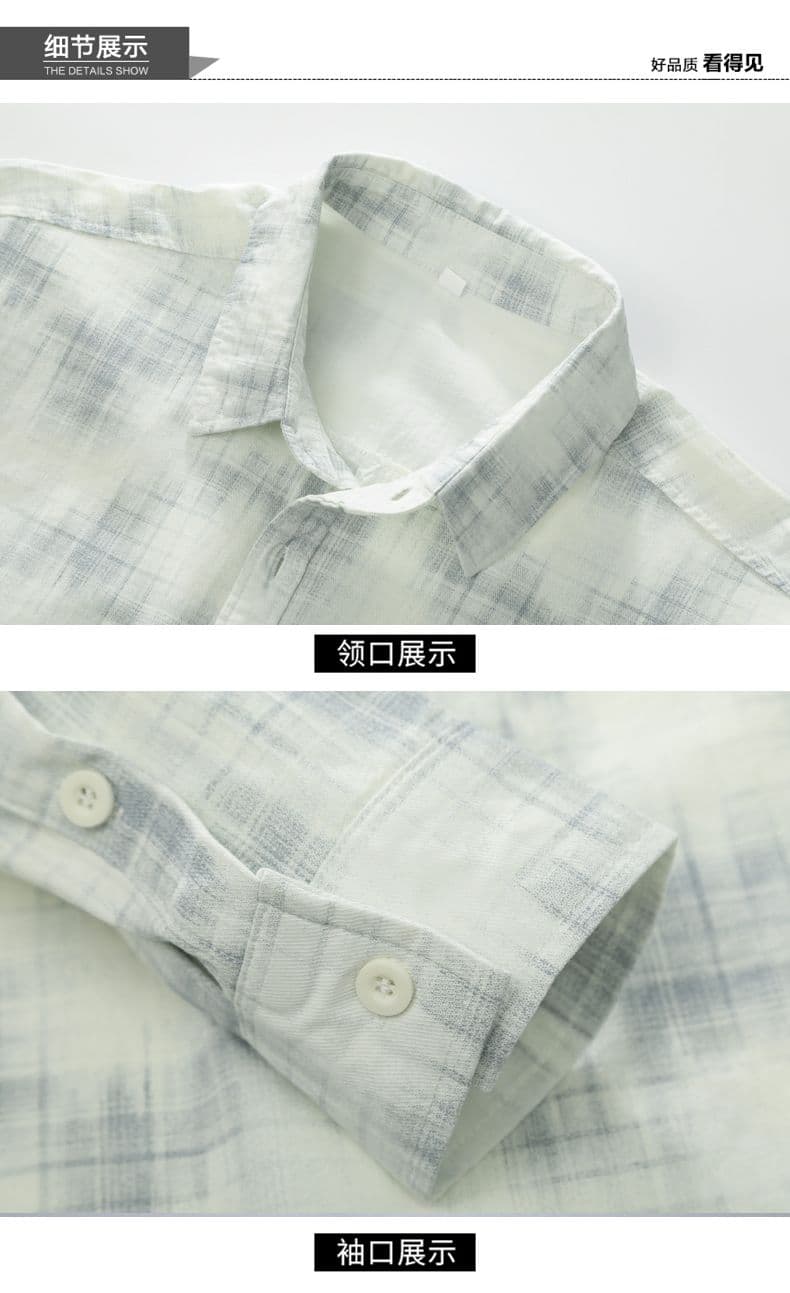 높은 품질 순면 일본식 워시 물 레트로 남성 루즈핏 셔츠 봄 가을 트렌드 프린트 품질 주머니 긴팔 상세 이미지 16