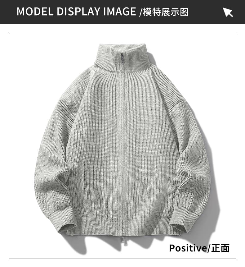 새로운 가을 겨울 단색 캐주얼 다용도 편안함 패션 잘 생긴 트렌디 에디션 오픈 가디건 더블 지퍼 스탠드 칼라 니트 스웨터 상세 이미지 7