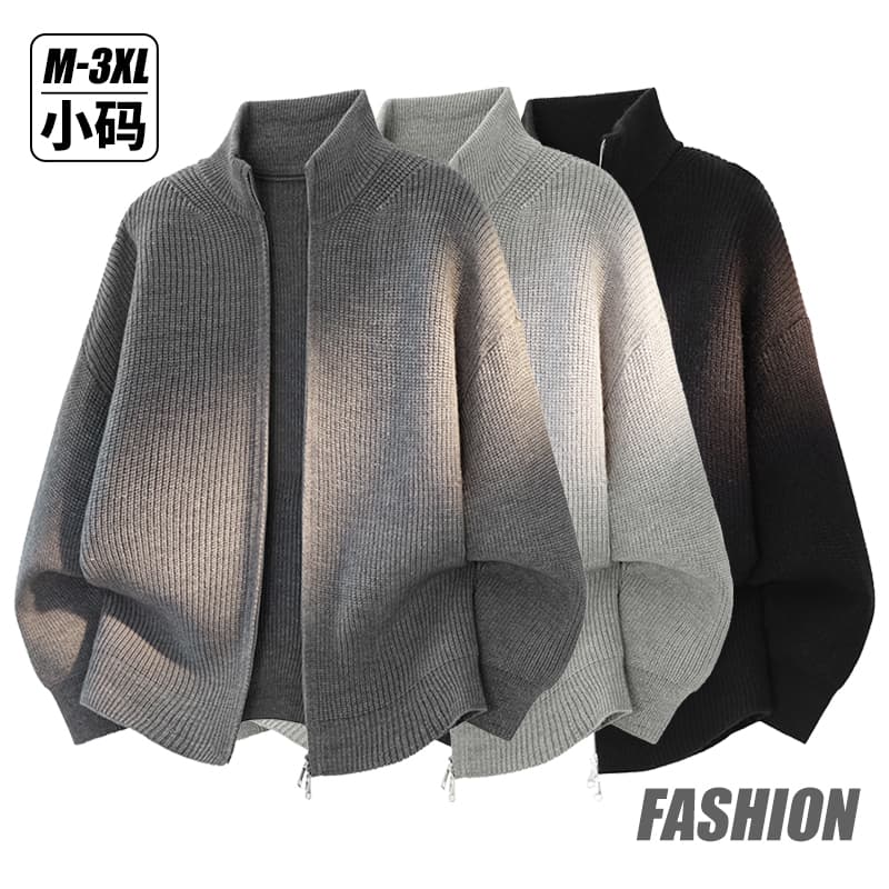 새로운 단색 미니멀리즘 다용도 트렌디 에디션 패션 잘 생긴 루즈핏 캐주얼 더블 지퍼 스탠드 칼라 스웨터 코트 커플 섹션 이미지 4