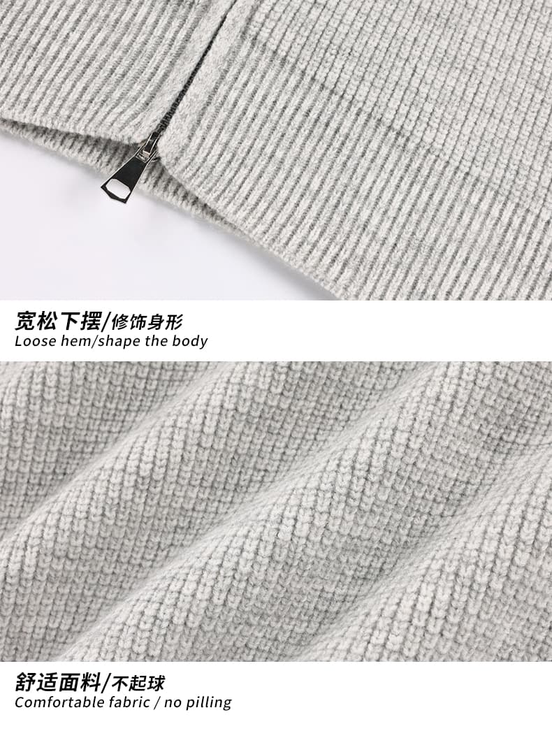 새로운 단색 미니멀리즘 다용도 트렌디 에디션 패션 잘 생긴 루즈핏 캐주얼 더블 지퍼 스탠드 칼라 스웨터 코트 커플 섹션 상세 이미지 15