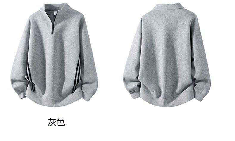 새로운 면 소재 캐주얼 스탠드 칼라 하프 지퍼 후드티 가을 아메리칸 조수 브랜드 루즈핏 풀오버 긴팔 재킷 상세 이미지 5