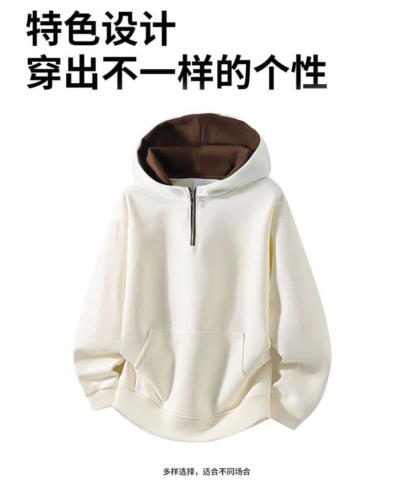 새로운 가을 면 소재 트렌드 하프 지퍼 후드 티 스웨터 루즈핏 미니멀리즘 캐주얼 하프 열기 후드티 재킷 상세 이미지 17