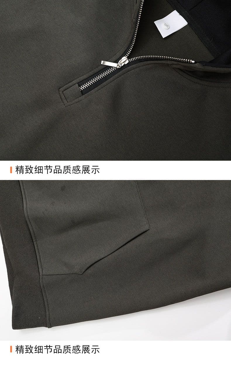새로운 가을 면 소재 트렌드 하프 지퍼 후드 티 스웨터 루즈핏 미니멀리즘 캐주얼 하프 열기 후드티 재킷 상세 이미지 24