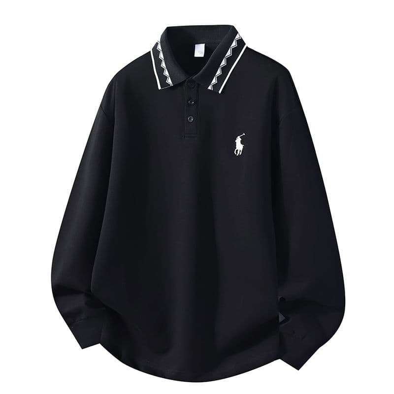 POLO 셔츠 남성 인사이드 잡아라. 의류 가을 새로운 디자인 센스 폴로 칼라 트렌드 캐주얼 긴팔 티셔츠 남성 자수 이미지 2