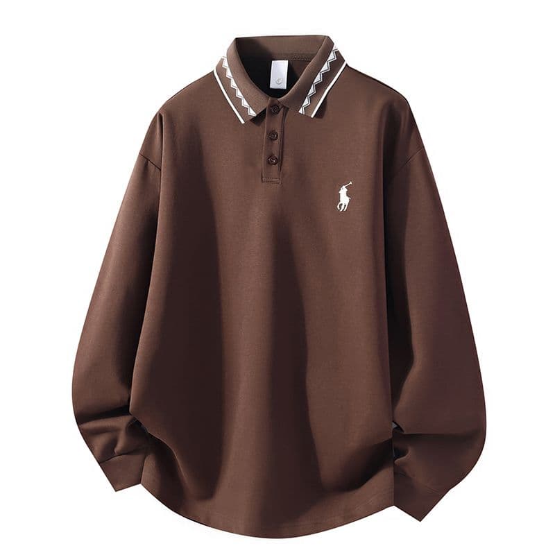 POLO 셔츠 남성 인사이드 잡아라. 의류 가을 새로운 디자인 센스 폴로 칼라 트렌드 캐주얼 긴팔 티셔츠 남성 자수 이미지 3
