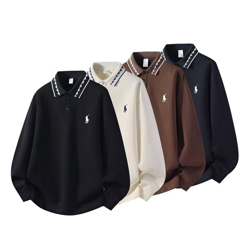 POLO 셔츠 남성 인사이드 잡아라. 의류 가을 새로운 디자인 센스 폴로 칼라 트렌드 캐주얼 긴팔 티셔츠 남성 자수 이미지 5