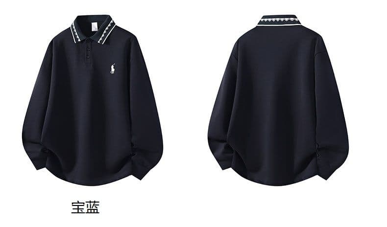 POLO 셔츠 남성 인사이드 잡아라. 의류 가을 새로운 디자인 센스 폴로 칼라 트렌드 캐주얼 긴팔 티셔츠 남성 자수 상세 이미지 5