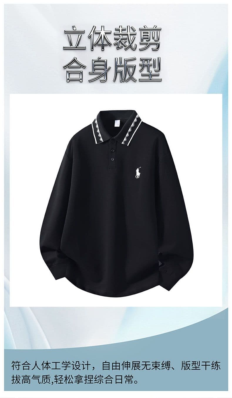 POLO 셔츠 남성 인사이드 잡아라. 의류 가을 새로운 디자인 센스 폴로 칼라 트렌드 캐주얼 긴팔 티셔츠 남성 자수 상세 이미지 13
