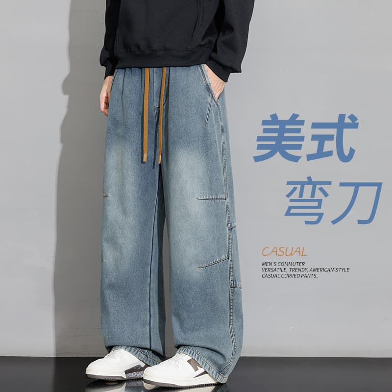 가을 새로운 아메리칸 해체 모통이 칼 청바지 레트로 워크웨어 바지 워싱 마 오래된 주름 높음 거리 캐주얼 바지 이미지 2