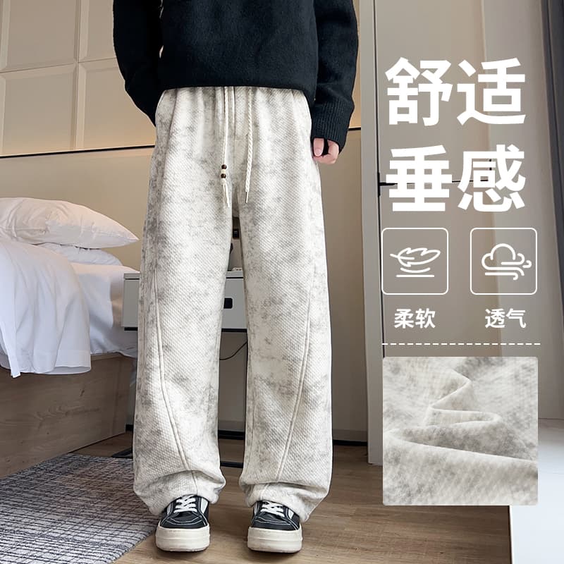 가을 새로운 일본식 더러운 더러운 캐주얼 바지 남자 모통이 칼 웨이 바지 도루 센스 스트레이트 아메리칸 높음 거리 넓은 다리 길이 바지 이미지 3